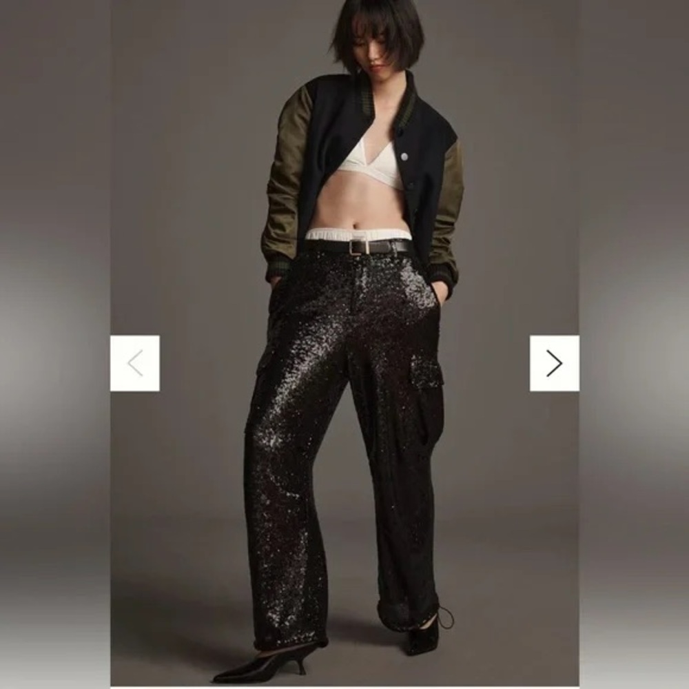 NWT Anthropologie Black Sequin Cargo Pants Small